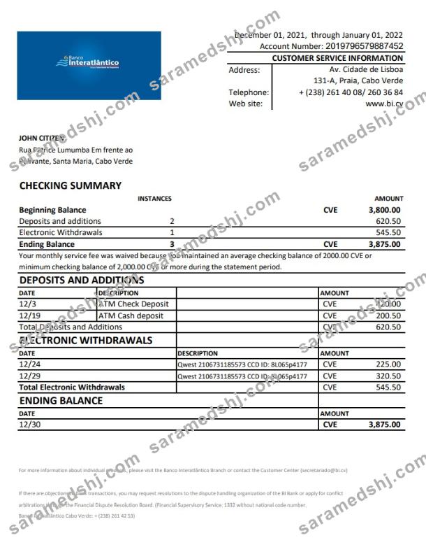 Cabo Verde Banco Inter-Atlântico bank statement